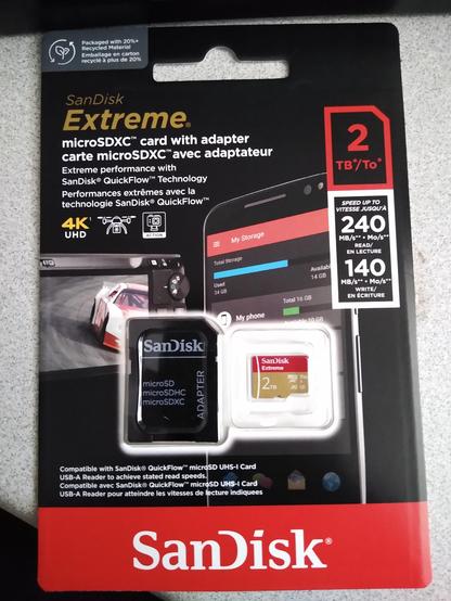 Sandisk microSDXC card with a size of 2TB.