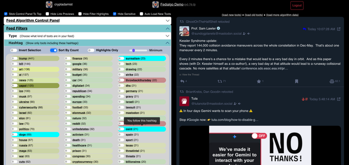 screenshot of fedialgo demo app