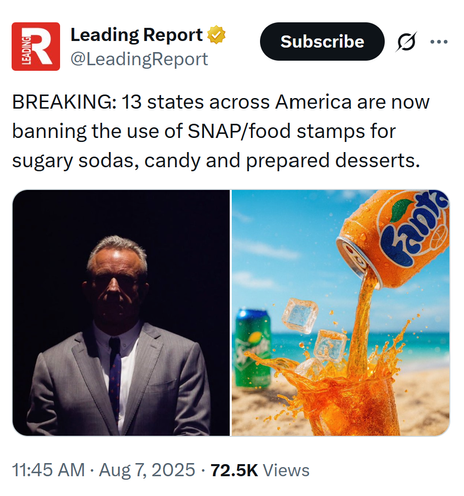 13 states in American seek to ban the use of SNAP for soda, candy and prepared desserts
