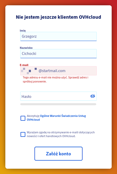 E-mail address in startmail domain cannot be used. Error says: This e-mail addres cannot be used. Please check the address and try again.