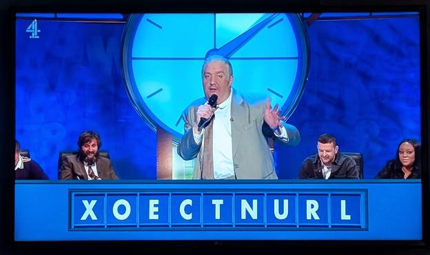 UK TV programme countdown which has a random selection of letters which contestants must message the longest word they can from.
Letters are: X O E C T N U R L
