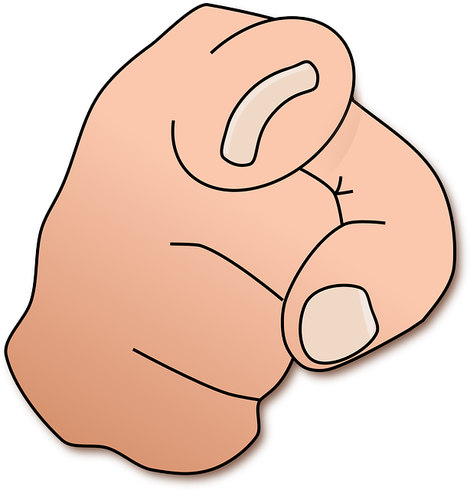 A cartoon finger pointing forward with a white background.