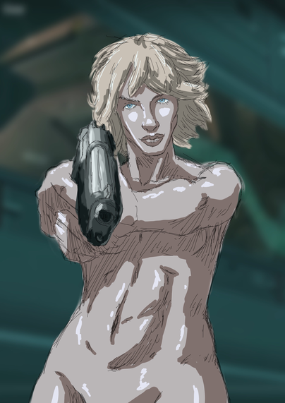 A drawing of Raiden inside Arsenal Gear, in Metal Gear Solid 2