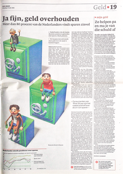 Newspaper page, featuring a stylized 3D illustration, showing three stylized figures, ranging from homeless to rich man, each sitting on their own size safe.