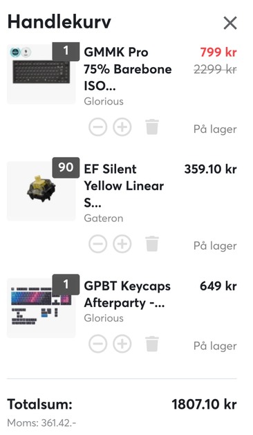 GMMK Pro 75% Barebone
Gateron EF Silent Yellow Linear
GPBT Afterparty Keycaps