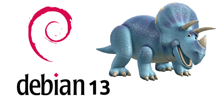 Le logo de Debian 13 et son image Trixie (Toys Story)