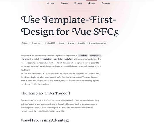 Screenshot of a note page of my website.