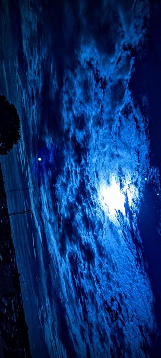 The image photograph a night sky with a prominent moon partially obscured by clouds. The sky is predominantly dark blue, with the moon casting a bright white light through the clouds, creating a striking contrast. The clouds are dense and textured, with varying shades of blue, adding depth to the scene. The moon appears as a bright, round object, surrounded by a halo of light. In the foreground, there are silhouettes of trees and structures, including a tall metal tower, which provide a sense of scale and context. The overall composition is vertical, emphasizing the vastness of the sky.

Provided by @altbot, generated privately and locally using Ovis2-8B

🌱 Energy used: 0.164 Wh