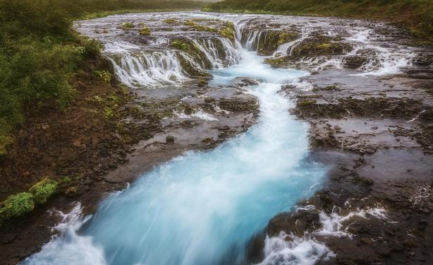 A wide view of Bruarfoss (waterfall) in Iceland.