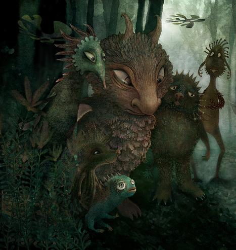 The Mysterious Monster March: THE CONVERSATION
Illustration from a children's picture book that I am working on.

A strange crowd of monsters gather curiously around a small blue monster. They stare at it, with concern bordering on fear.  A conversation is taking place about where they are going and why.