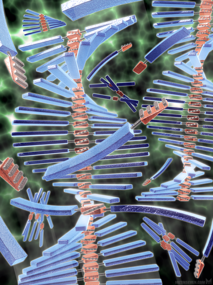 3D illustration of a microscopic-level chemical process.