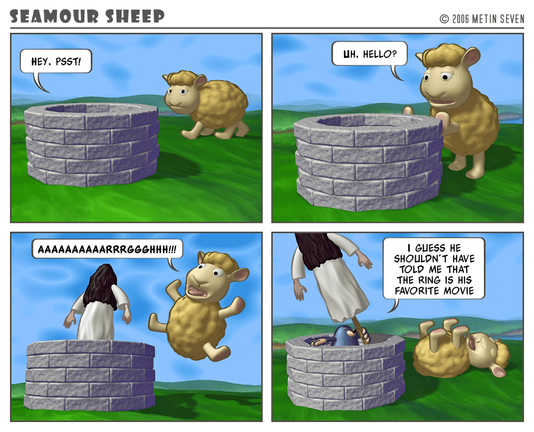 Episode from the stylized 3D Seamour Sheep comic strip series, featuring a fluffy cartoon sheep and a sarcastic mole.