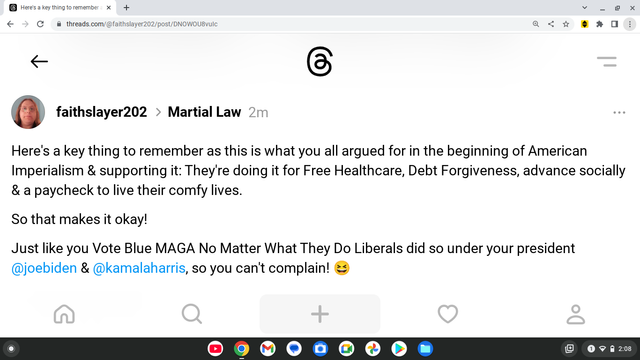 Here's a key thing to remember as this is what you all argued for in the beginning of American Imperialism & supporting it: They're doing it for Free Healthcare, Debt Forgiveness, advance socially & a paycheck to live their comfy lives.

So that makes it okay!

Just like you Vote Blue MAGA No Matter What They Do Liberals did so under your president @joebiden & @kamalaharris, so you can't complain! 😆