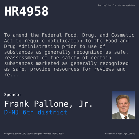 Description of HR4958, and a depiction of its sponsor, Frank Pallone, Jr..