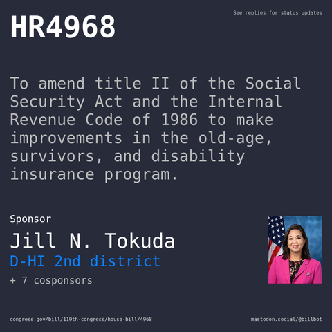Description of HR4968, and a depiction of its sponsor, Jill N. Tokuda.
