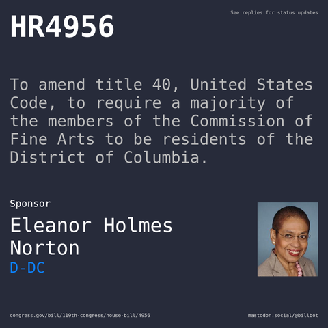 Description of HR4956, and a depiction of its sponsor, Eleanor Holmes Norton.