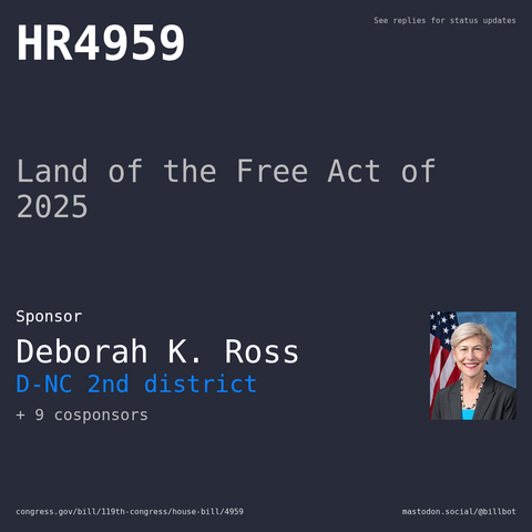Description of HR4959, and a depiction of its sponsor, Deborah K. Ross.