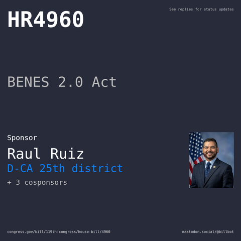 Description of HR4960, and a depiction of its sponsor, Raul Ruiz.