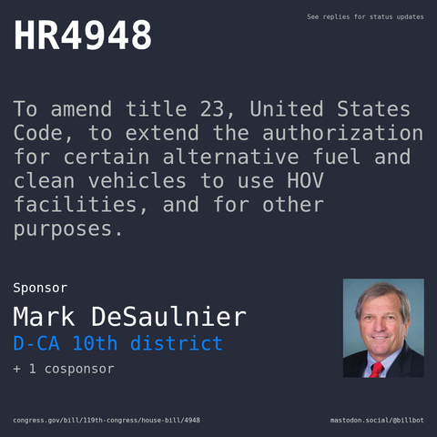 Description of HR4948, and a depiction of its sponsor, Mark DeSaulnier.
