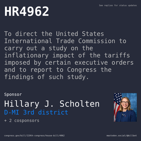 Description of HR4962, and a depiction of its sponsor, Hillary J. Scholten.