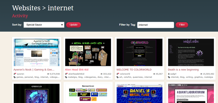 My site in the #1 spot of the Special Sauce section on Neocities.