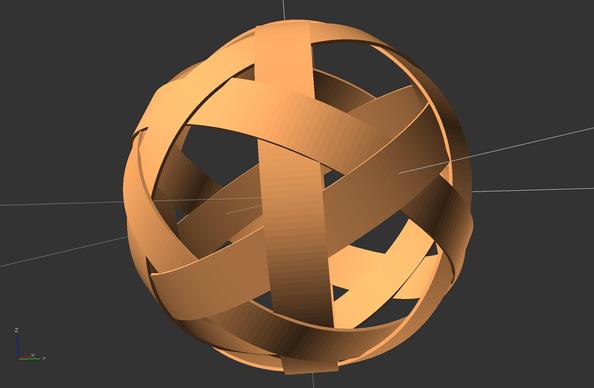 openscad render view of a ribbon ball 3d model
