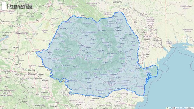 A map zoomed into the country of Romania