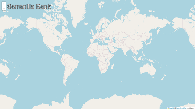 A world map highlighting the country of Serranilla Bank