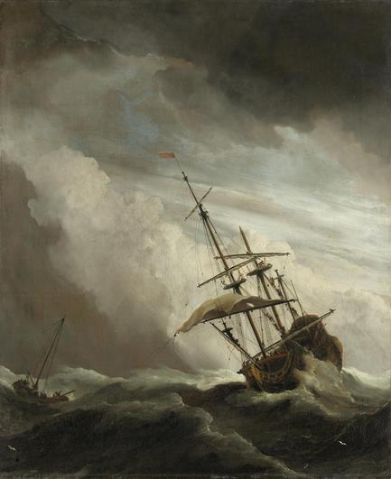 A Ship on the High Seas Caught by a Squall, Known as ‘The Gust’, Willem van de Velde (II), c. 1680