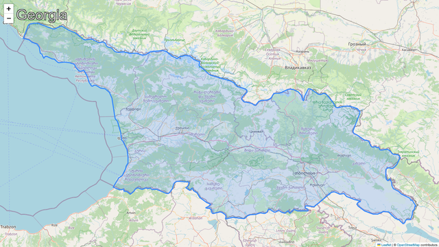 A map zoomed into the country of Georgia