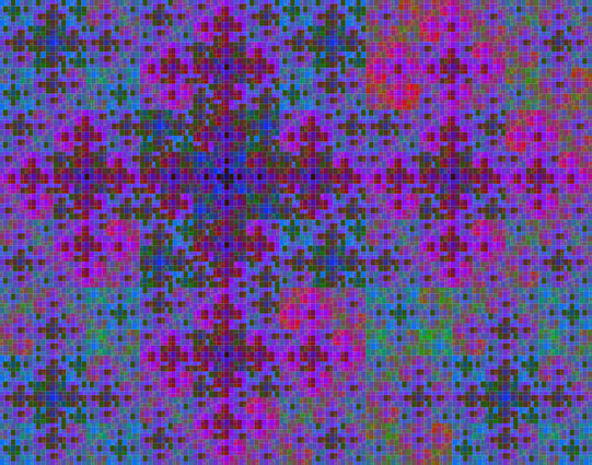 Colourful picture where each small rectangle has a computed colour, so that it looks as a fractal.