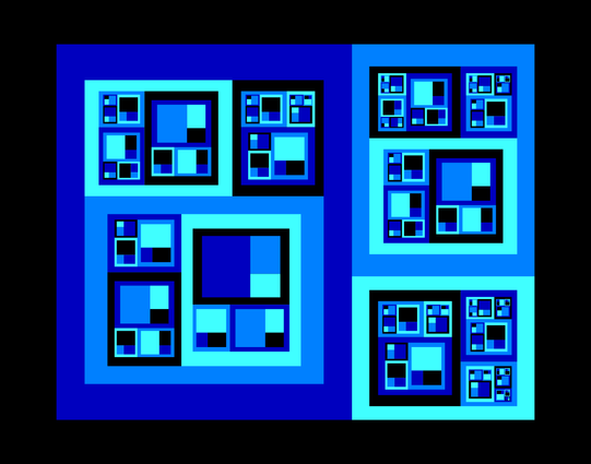 Artistic rendition of the partition related to the golden ratio, in shades of blue.