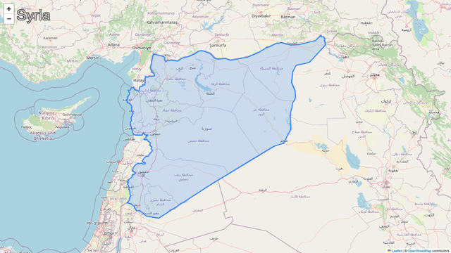 A map zoomed into the country of Syria
