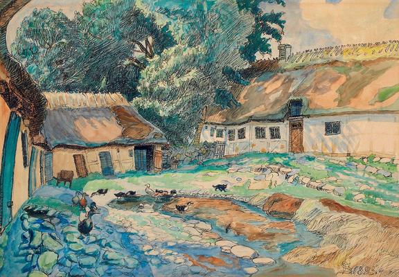 painting of an old farmyard