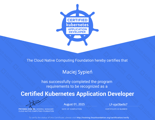 Certified Kuberneted Application Developer - Maciej Sypien