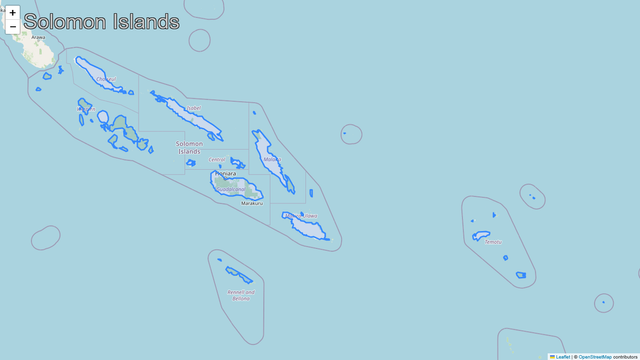 A map zoomed into the country of Solomon Islands