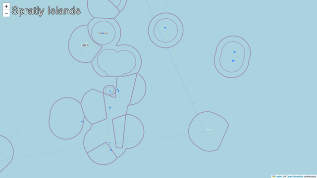 A map zoomed into the country of Spratly Islands