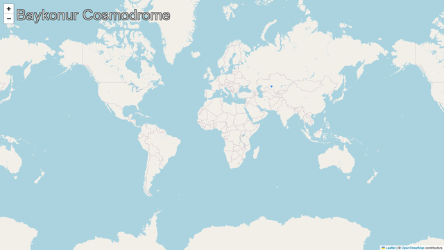 A world map highlighting the country of Baykonur Cosmodrome