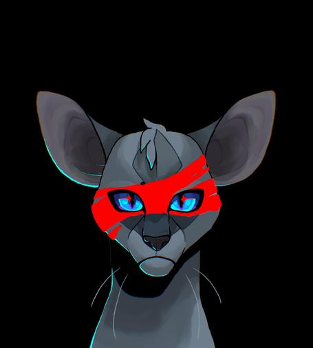 An illustration of bluestar, the leader of thunderclan in the first arc of warrior cats. Depicted in the design of niftysenpai's animatic called Little pistols, she looks unamused and has a red sploch covering her face partially