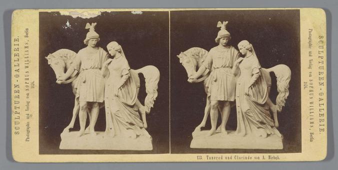 Sculptuur van kruisvaarder Tancred met Clorinde en paard, Sophus Williams, 1876