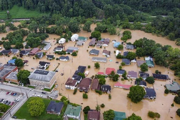 Jackson, Ky., homes submerged under the flood waters from the North Fork of the Kentucky River in 2022.