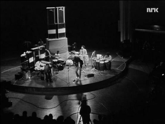 NRK b/w wide-shot screen capture of the Miles Davis septet on stage.