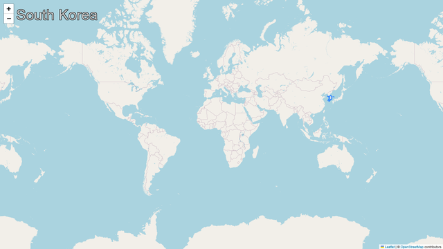 A world map highlighting the country of South Korea