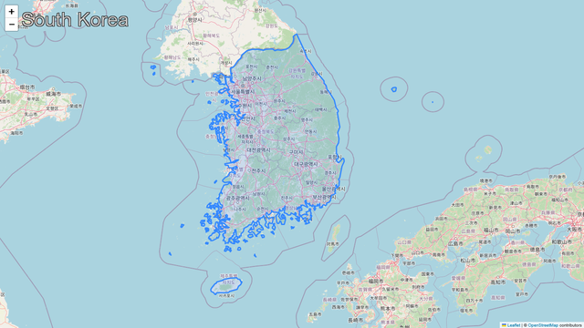 A map zoomed into the country of South Korea