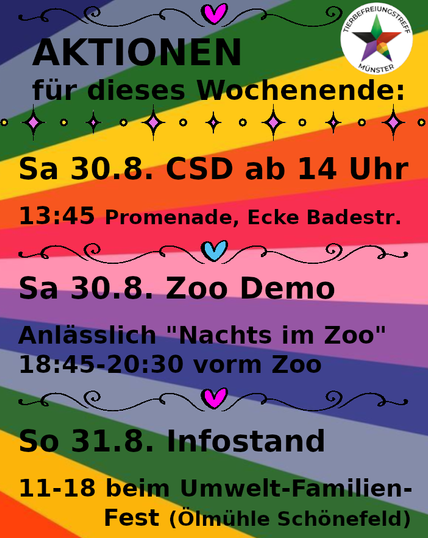 poster with pride stripes: written on it: "Activities for this weekend - join in!"