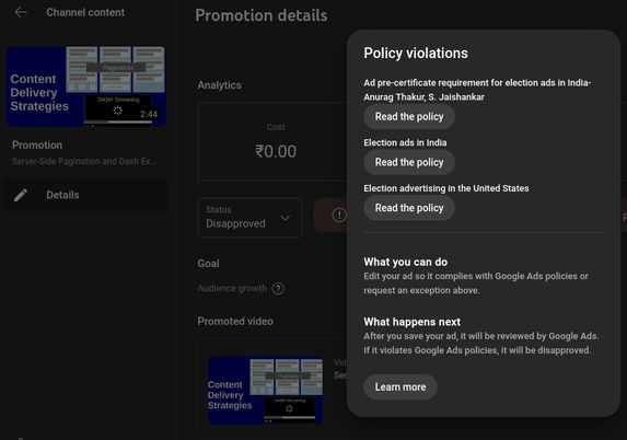 youtube flags web development video as politically motivated