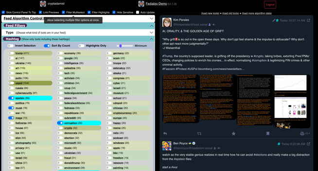 screenshot of fedialgo demo app