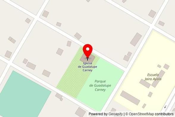A zoomed out map with a pin at the position of Iglesia de Guadalupe Carney, CA-13, Trujillo, Honduras