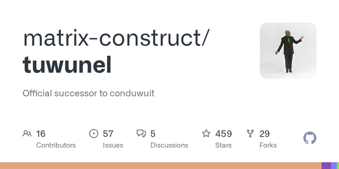 Official successor to conduwuit. Contribute to matrix-construct/tuwunel development by creating an account on GitHub.