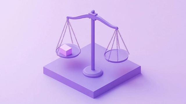 A stylized purple 3D balance scale with a pink cube on the left side, tilting the scale downward. A stylized purple 3D balance scale with a pink cube on the left side, tilting the scale downward.